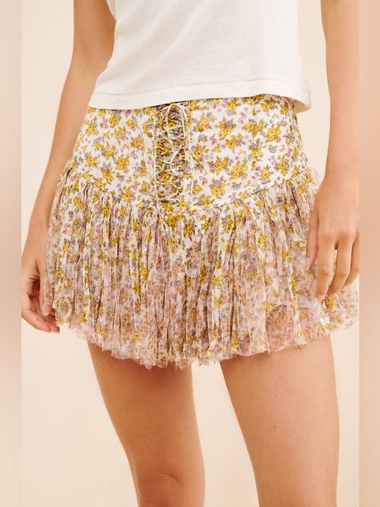 FP Movement by Free People Pants - FP Movement by Free People Yellow Floral Ruffle Skort